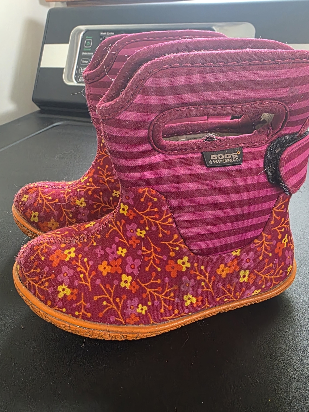Bogs Kids' Pink Floral Waterproof Boots - Size 8